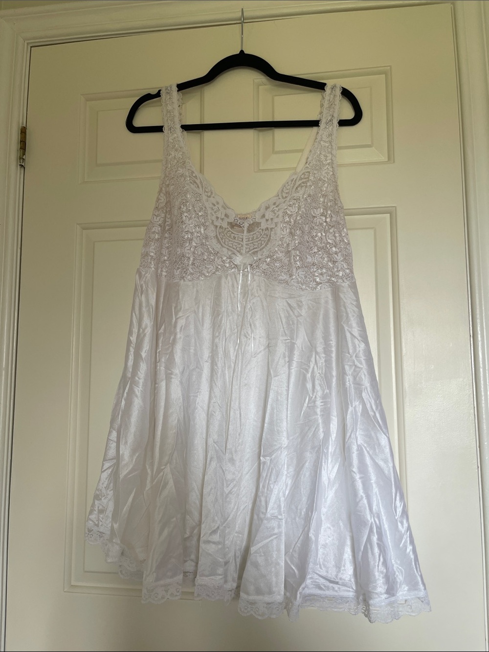Lace-Trim White Satin Chemise Nightgown